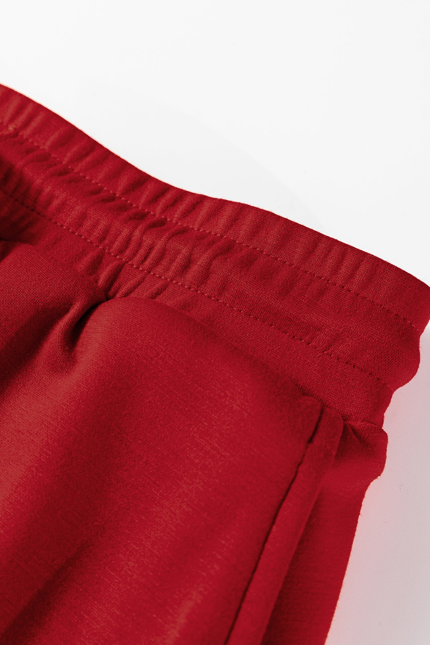 Racing Red Solid Color Drop Shoulder Pullover Drawstring Mini Skirt Set