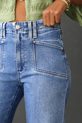 Dusk Blue Loose Straight Leg Cropped High Waist Jeans