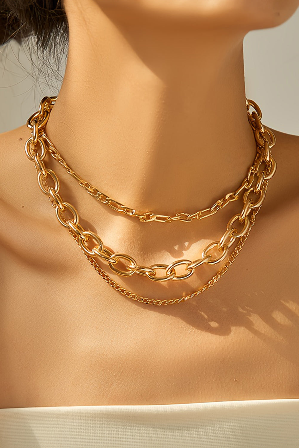 Gold 3pcs Chunky Chain Necklace Set