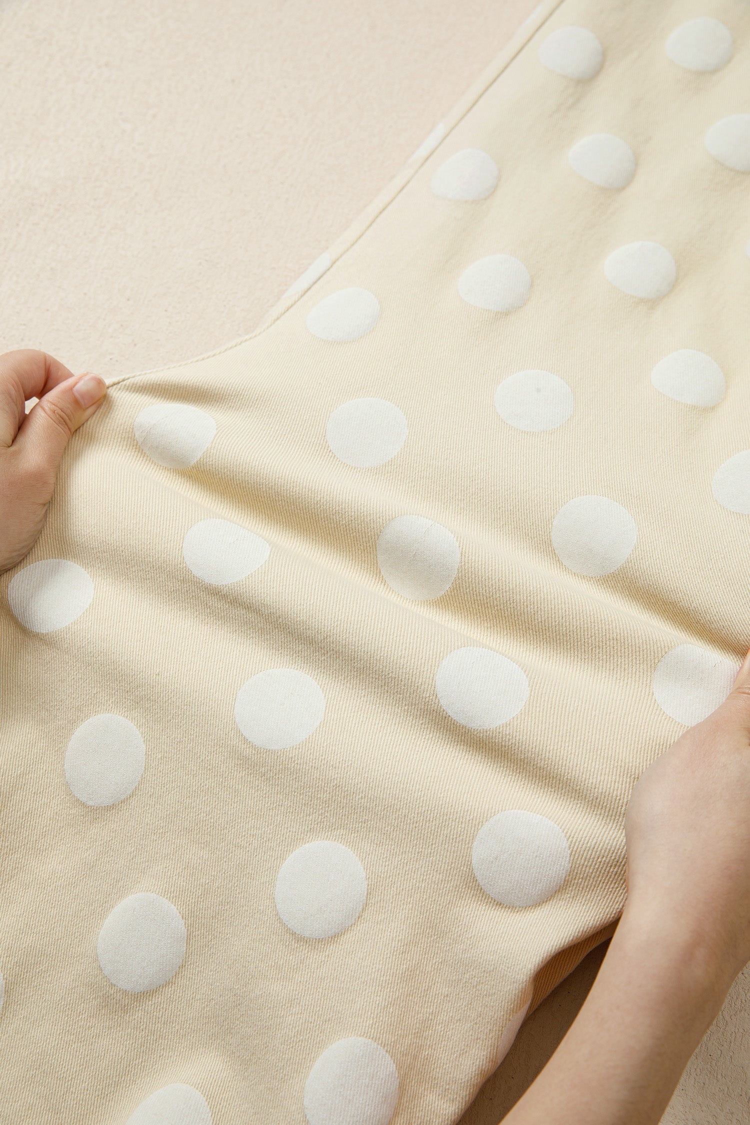 Khaki Polka Dot Print Raw Hem Shift Jeans