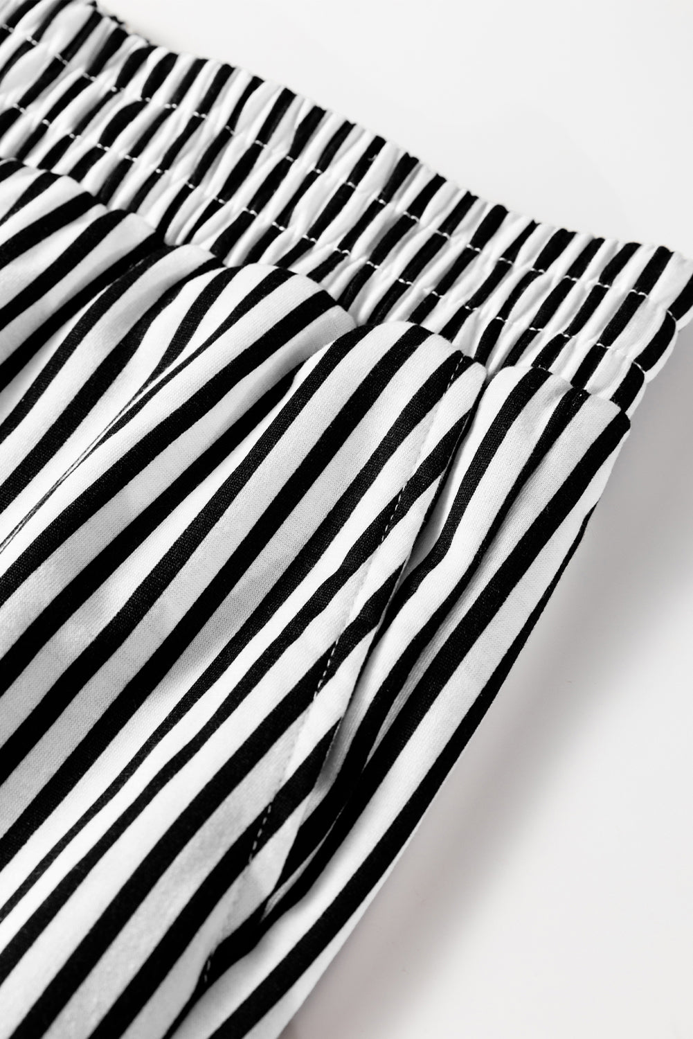 Black Striped Elastic Waistband Pocketed Loose Pants