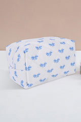 Sky Blue Sweet Bowknot Quilted Zipper Makeup Bag