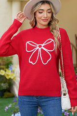 Fiery Red Braided Bow Pattern Sweater
