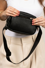 Black Faux Leather Checkered Patchwork Crossbody Bag