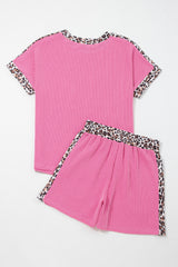 Sachet Pink Leopard Trim Twist Ribbed Short Set