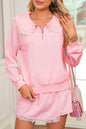 Pink Peter Pan Collar Pullover Lace Embellished Mini Shorts Set