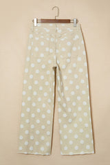 Khaki Polka Dot Print Raw Hem Shift Jeans