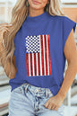 Sky Blue Sequin American Flag High Neck Short Sleeve Top