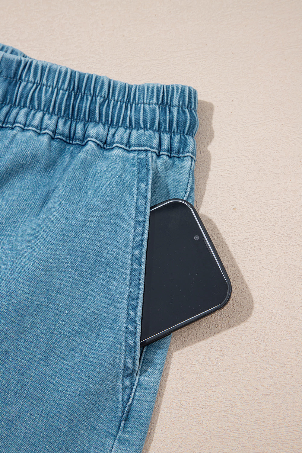 Beau Blue Drawstring Elastic Waist Denim Shorts