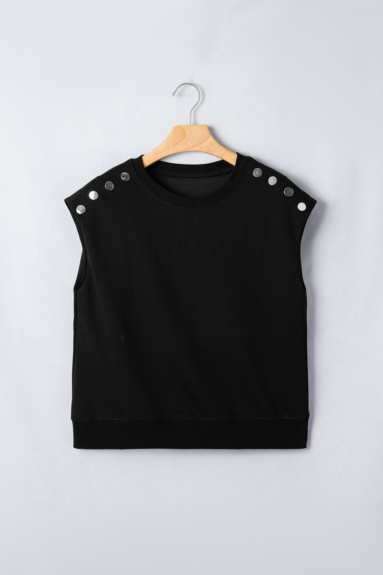 Black Casual Solid Short Sleeve Top with Metal Button Details Key Features