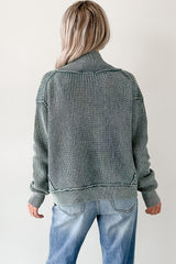 Evergreen Mineral Wash Exposed Seam Patchwork Knit Cardigan