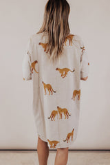 Apricot Plus Size Cheetah Print Side Pockets T Shirt Mini Dress